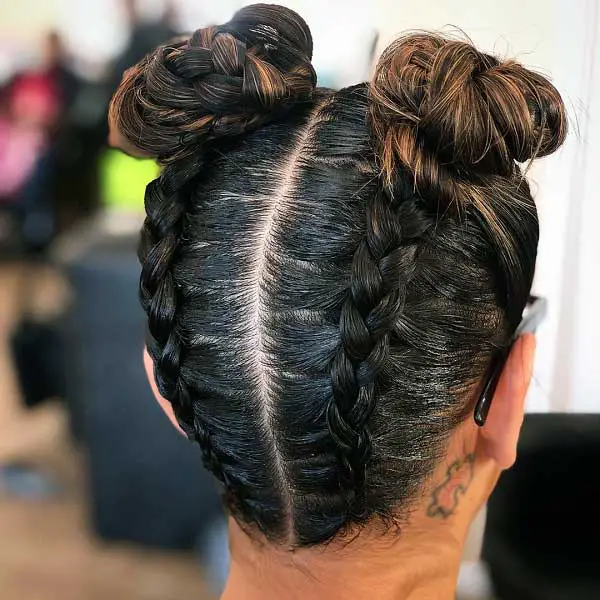 space-buns-Braided-Hairstyle 