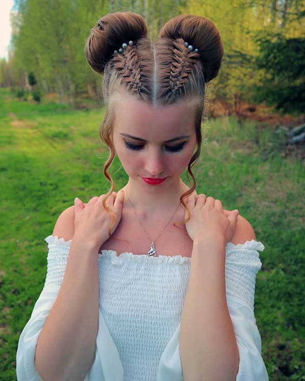 space-buns-Braided-Hairstyle