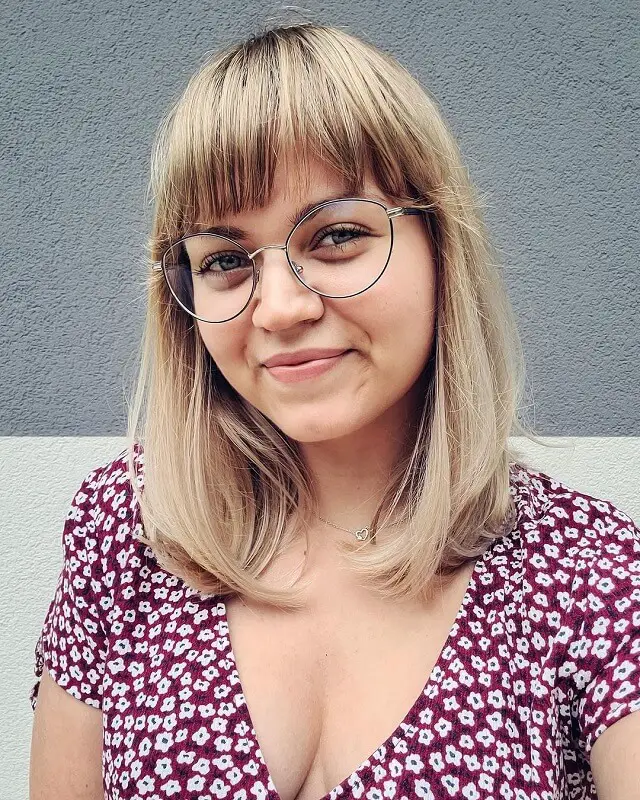 bangs for round face with glasses 