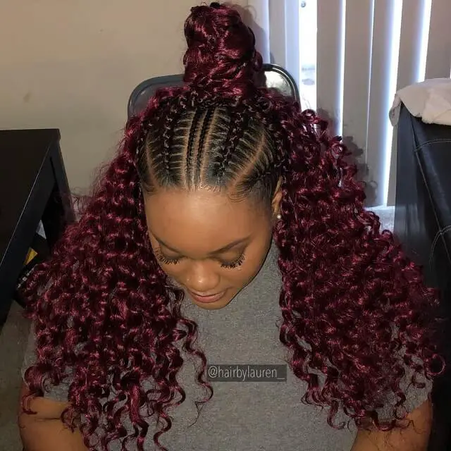 feed in braids with curly