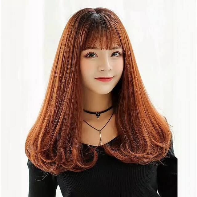 long hair with bangs for round face