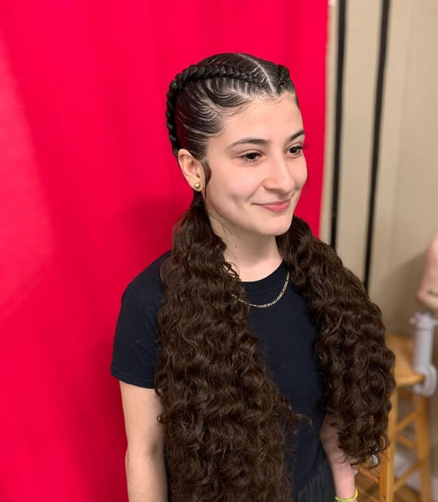 two braids with curly ends