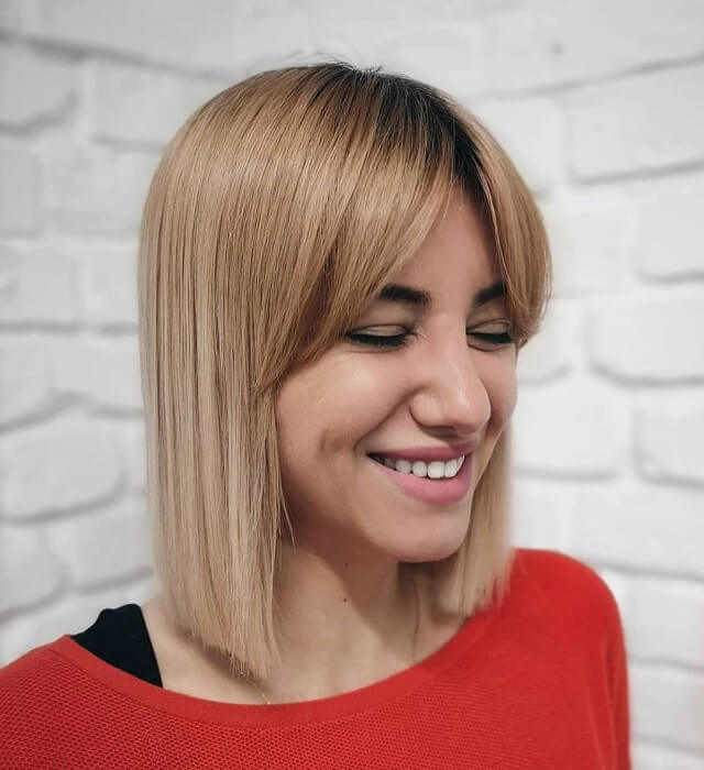 blunt bob with curtain bangs