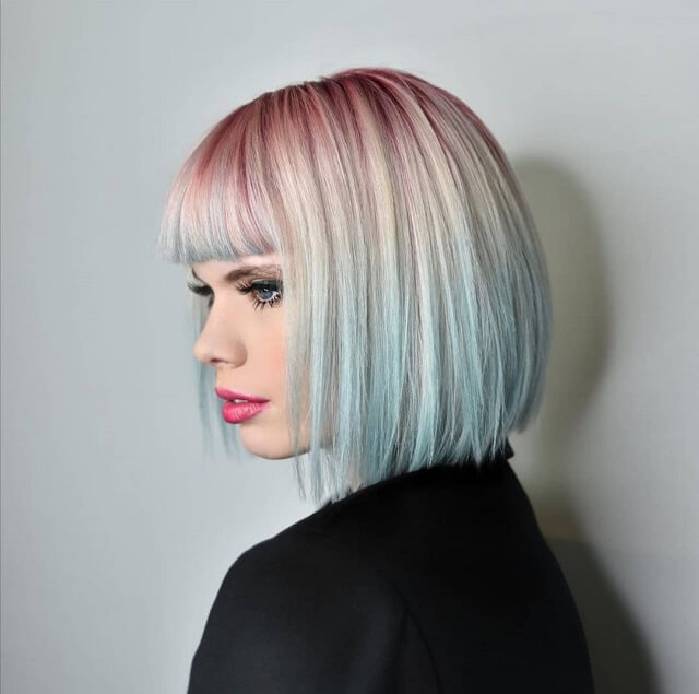 blunt layered bob with bangs
