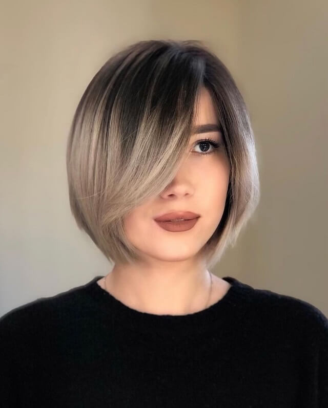 blunt layered bob with bangs