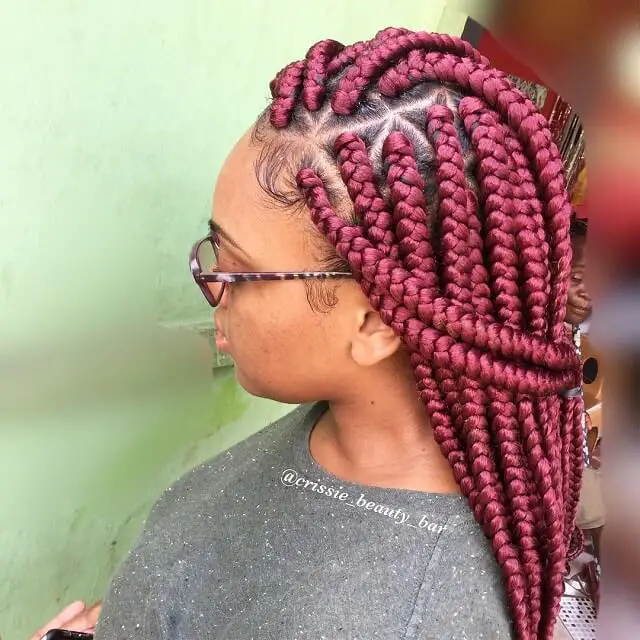 burgundy box braids on light skin