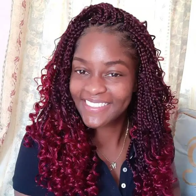 burgundy box braids with curly ends 