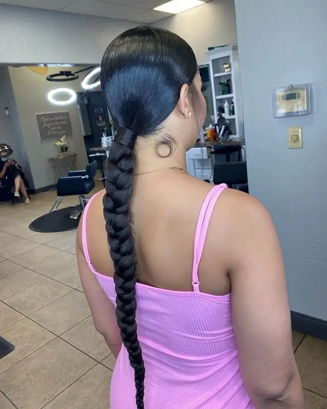 low braided ponytail black hair 