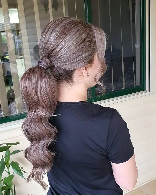 low ponytail with bangs