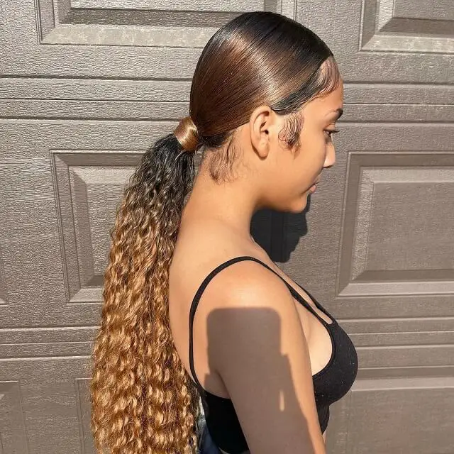 low ponytail with weave