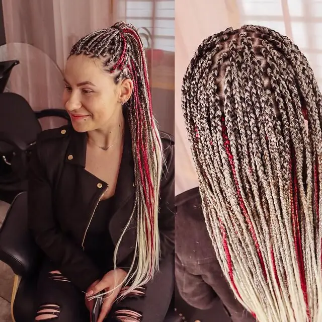 red and blonde box braids 