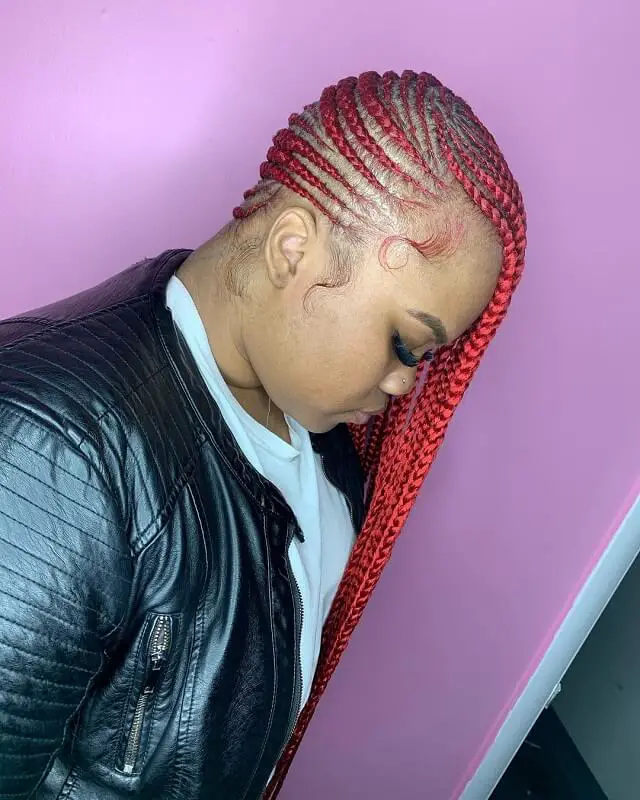 red lemonade braids on dark skin