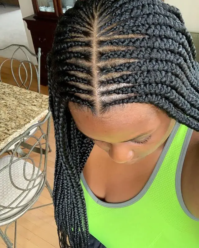 2 layer tribal braids middle part