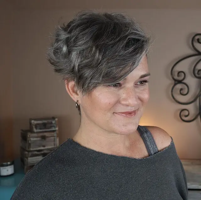 low maintanence Messy Gray Pixie Cut