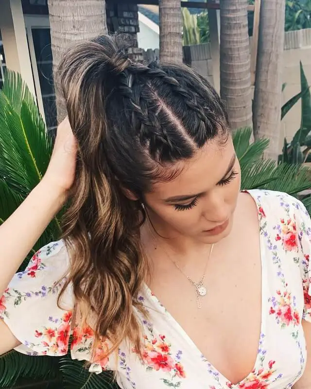 french braid into high ponytail     