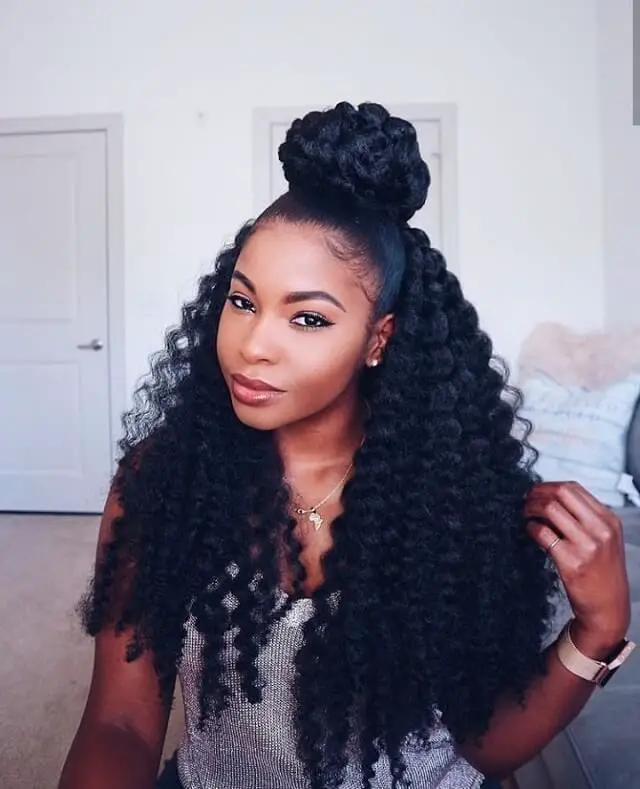 half up half down bun black hairstyles