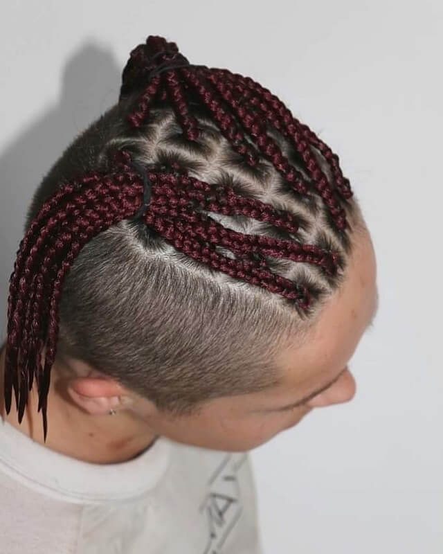 red box braid with shaved sides