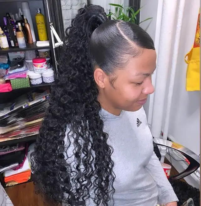 side part ponytail with weave