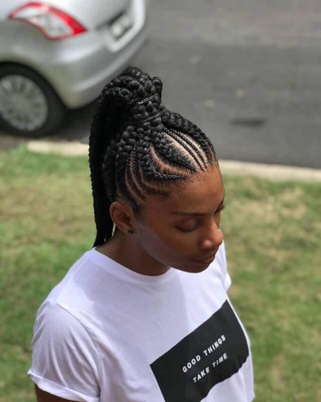 big feed in braids ponytail