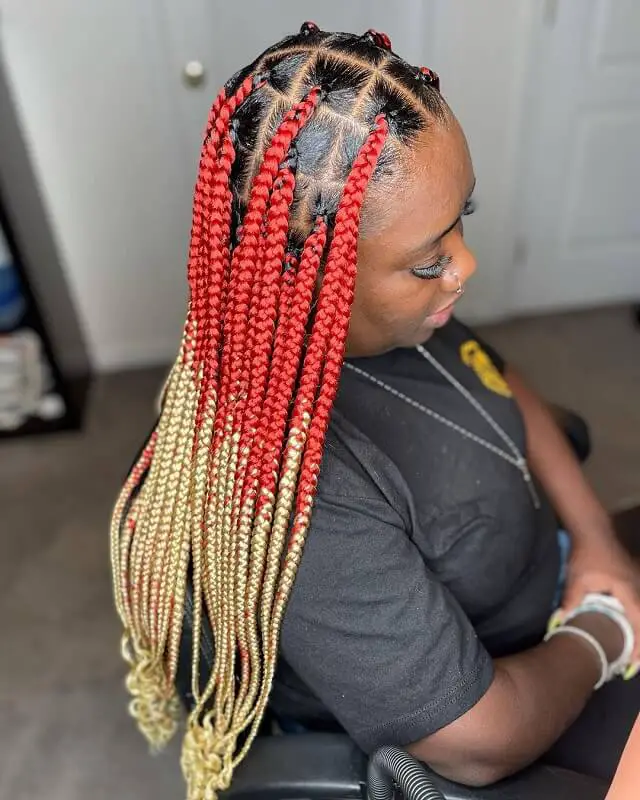 black red and blonde box braids