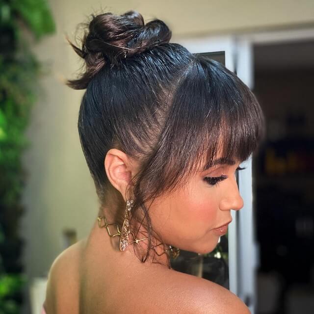 black updo hairstyles with bangs