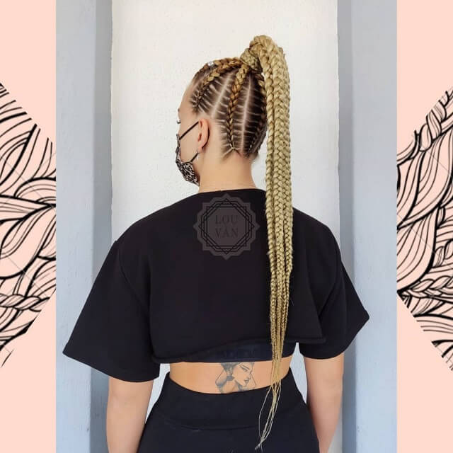 blonde feed in braids ponytail