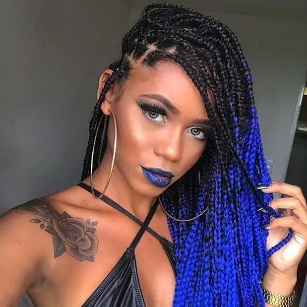 blue and black box braids       