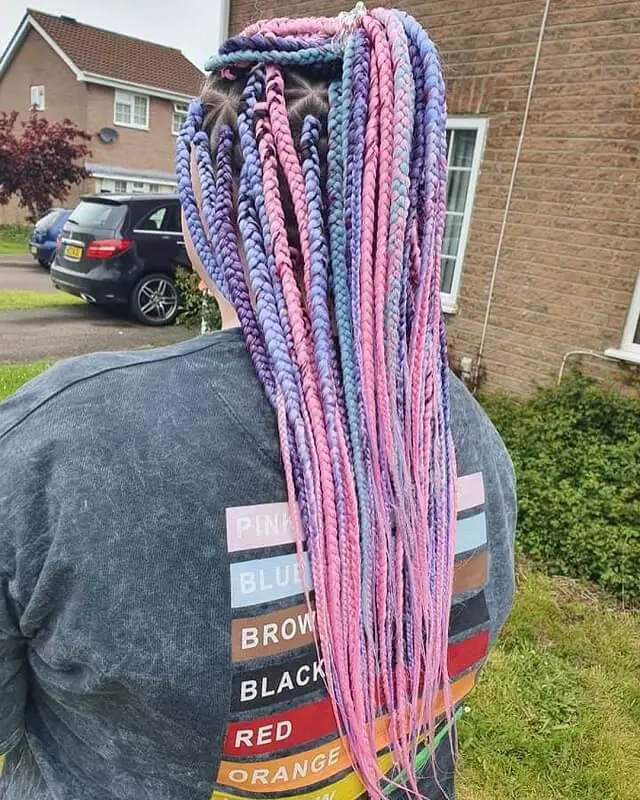 blue pink and purple box braids
