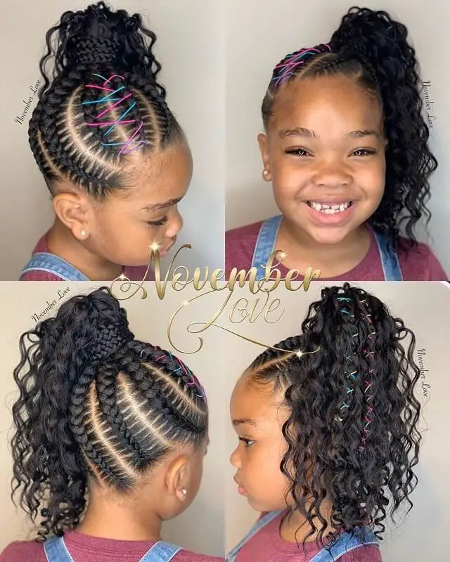curly feed in braids for kids