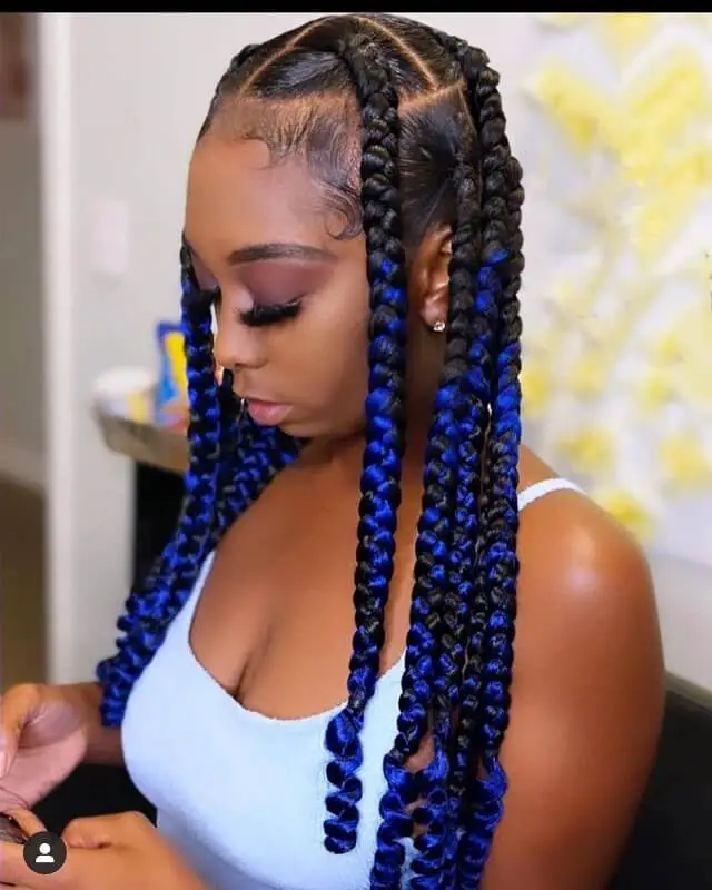 dark blue and black box braids