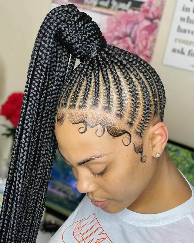 feed in braids going in a ponytail