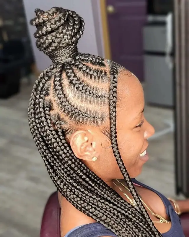 feed in braids half up half down ponytail