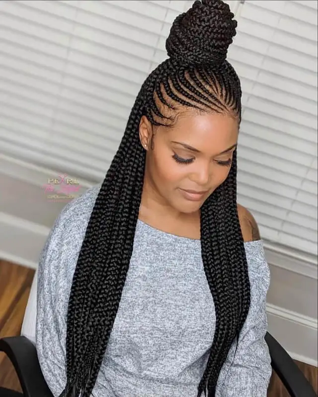 feed in braids half up half down ponytail