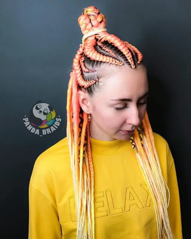 feed in braids ponytail with color