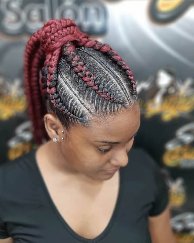 feed in braids ponytail with color