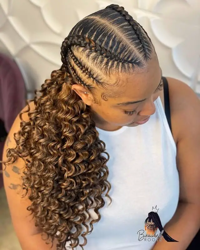 feed in braids with curly ponytail 