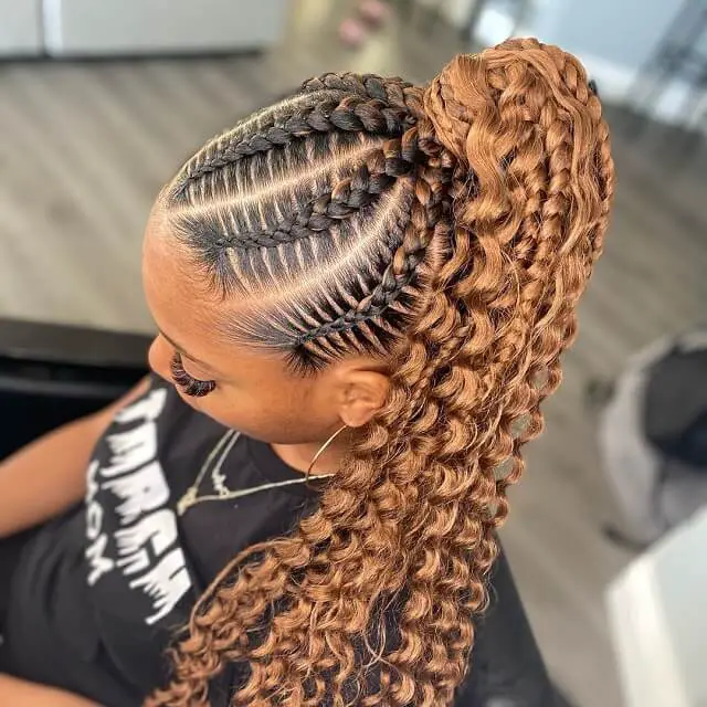 feed in braids with curly ponytail 