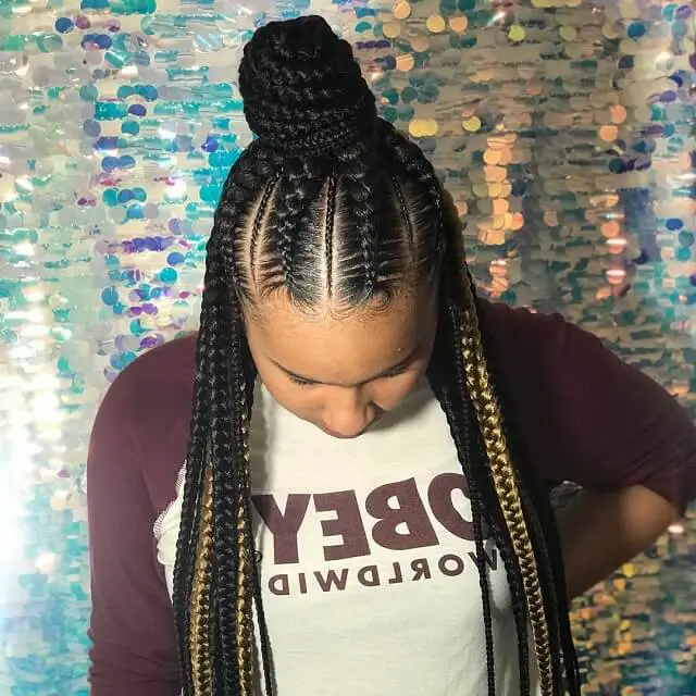 half up half down feed in braids with weave