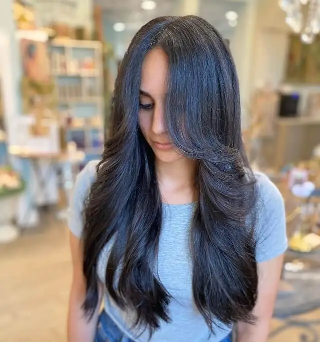 long layered straight hair with bangs