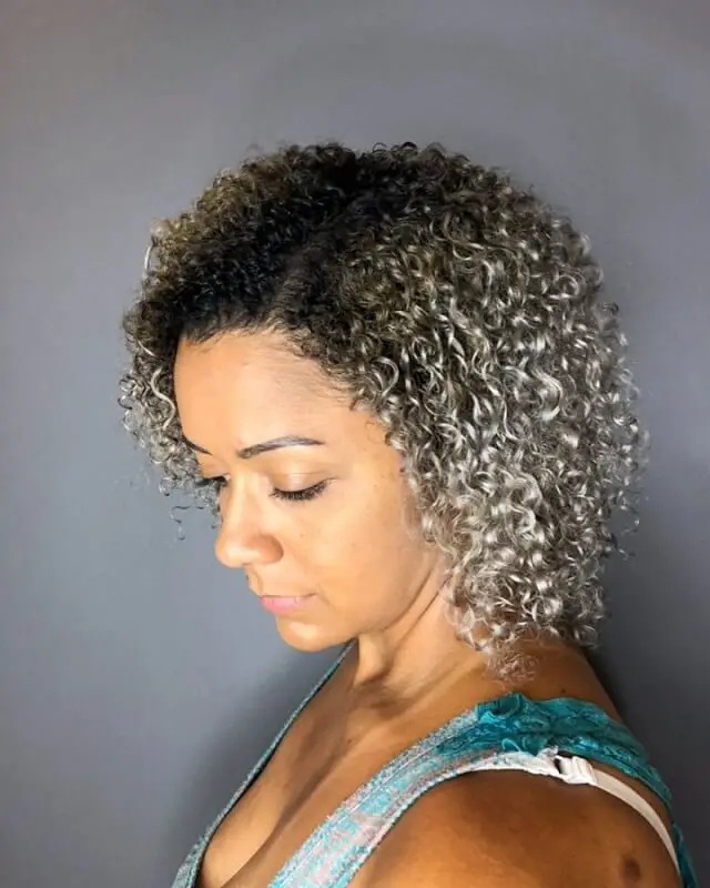 ombre silver curly hair      