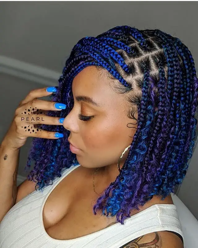 purple and blue box braids