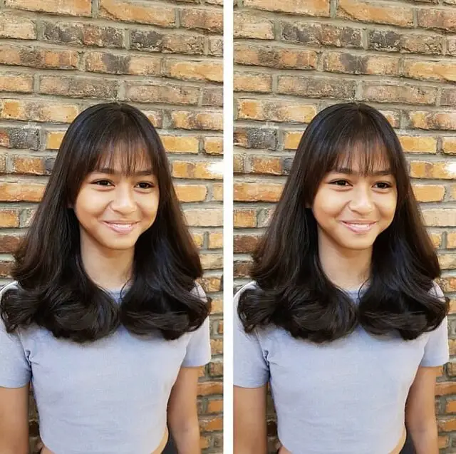 shoulder length hair with see through bangs 