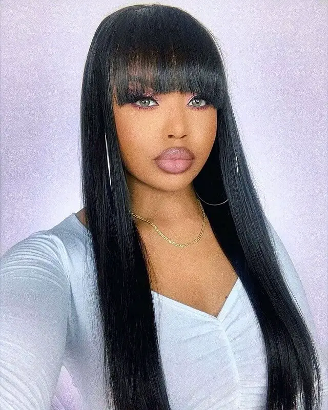 straight hair with full bangs