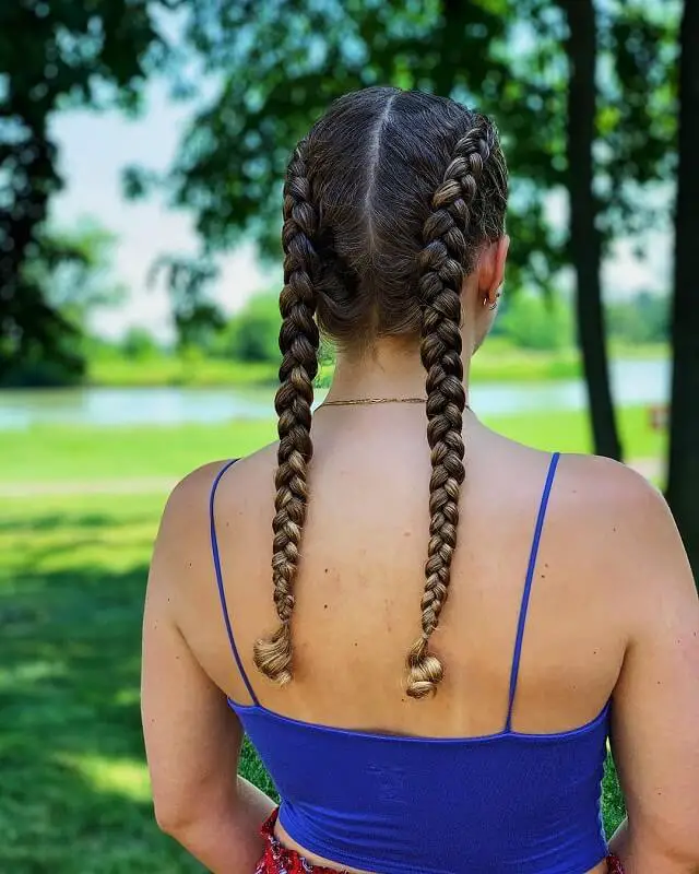 white girl with double braids