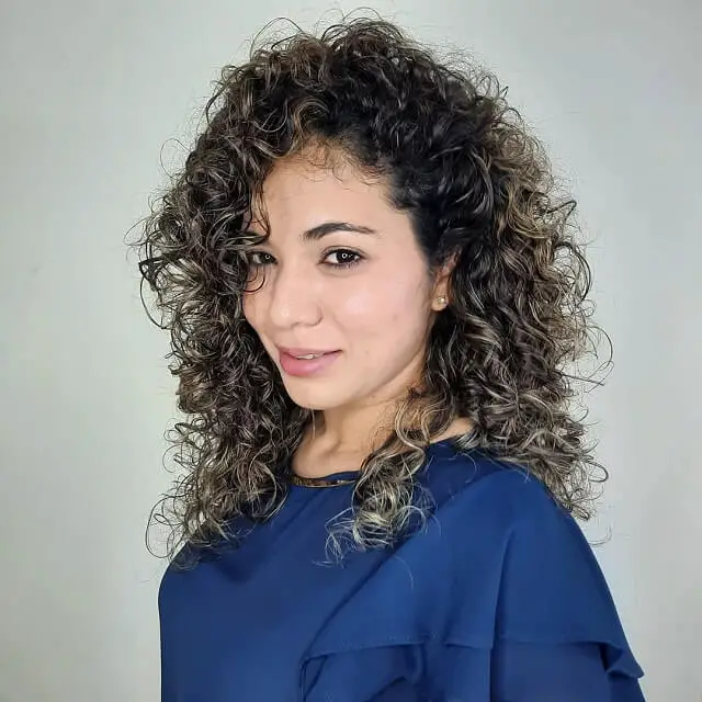 balayage on dark curly hair