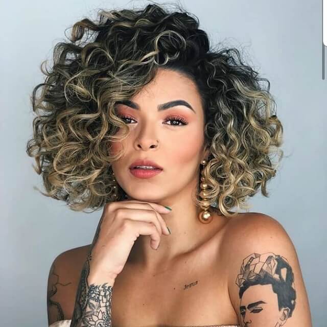 balayage on short curly hair