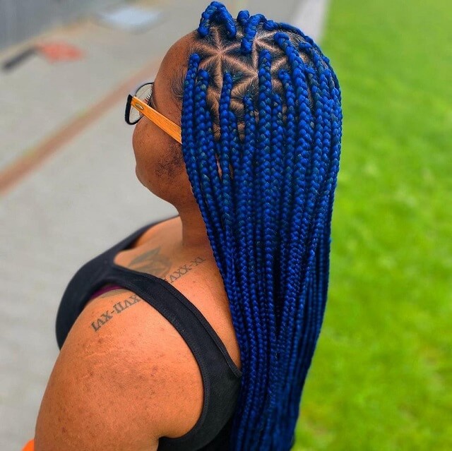 blue triangle box braids