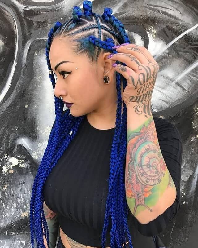 blue triangle box braids