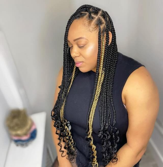 bob braids with curly ends