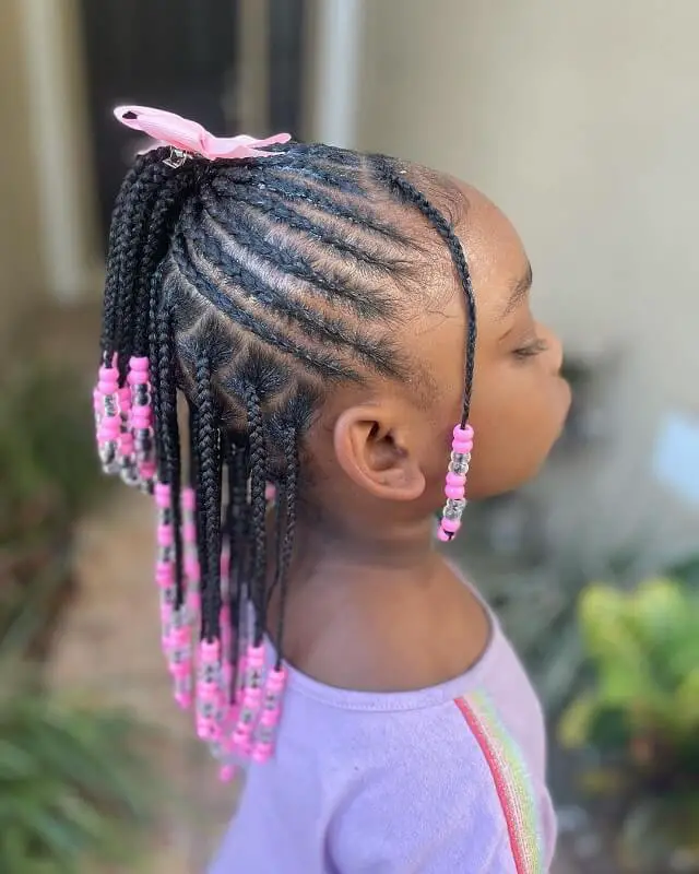 Natural Hair Braids With Pink Beads For Kids
